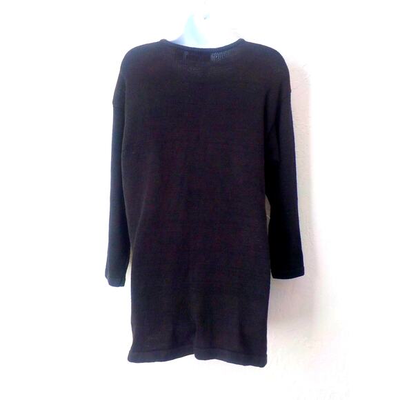 Sarah Morgan Black Knit Tunic Sweater Dress Size Large Gold Embellished Ramie - Picture 6 of 10